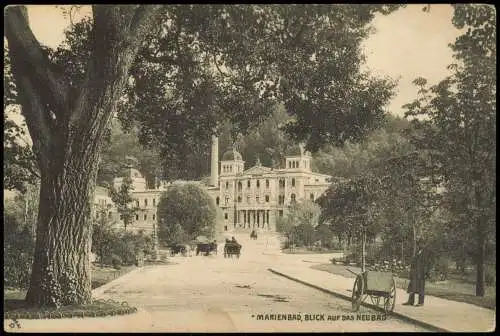 Postcard Marienbad Mariánské Lázně Straßenpartie am Neubad 1928