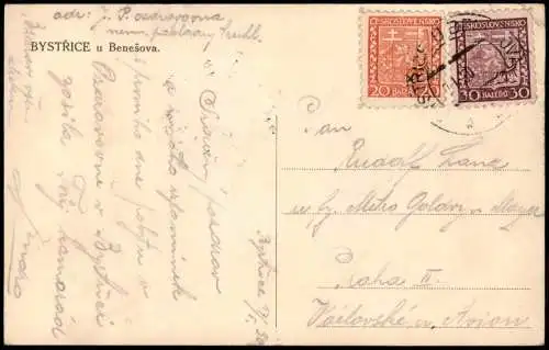 Postcard Bistritz (bei Beneschau) Bystřice u Benešova Stadtpartie 1930