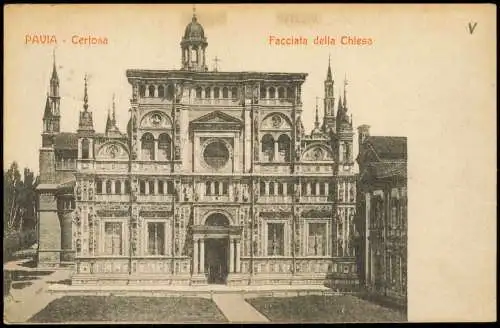 Cartolina Pavia Certosa Facciata della Chiesa 1907