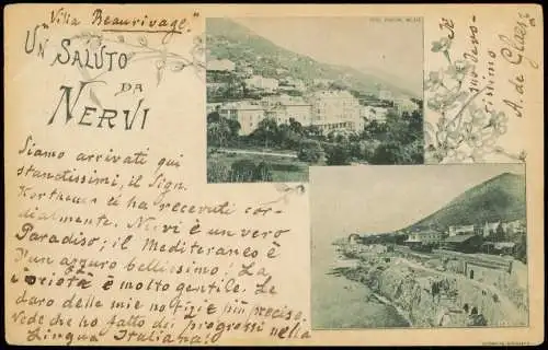 Nervi-Genua Genova (Zena) 2 Bild Hotel Inglese u. Bahnhof Stazione 1900