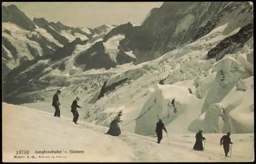 Ansichtskarte Lauterbrunnen Bergsteiger Jungfraubahn Eismeer Alpen Alpes 1909