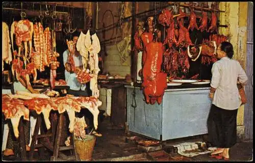 Postcard Singapur North Bridge Road, Fresh Meat Shop 1972