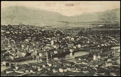 Postcard Veles Велес, Keuprulu Totale mit Gebirge 1916  Mazedonien Macedonia