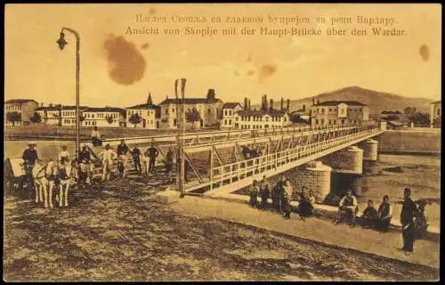 Postcard Skopje Скопје | Üsküp Soldaten Wadarbrücke 1913  Macedonia Mazedonien