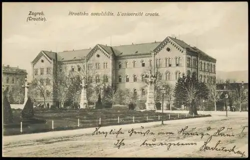 Postcard Zagreb Hrvatsko sveučilište. L'université croate. 1906