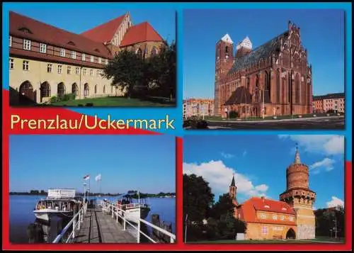 Prenzlau Mehrbild-AK mit Ortsansichten u.a. Kirche, Kloster, Schiffsanleger 2000