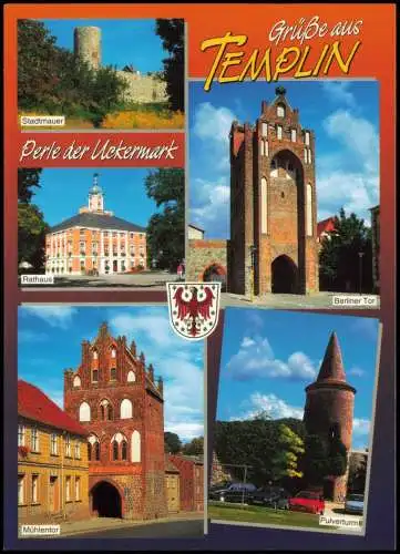 Ansichtskarte Templin Mehrbild-AK u.a. mit Stadtmauer Rathaus Mühlentor 2000