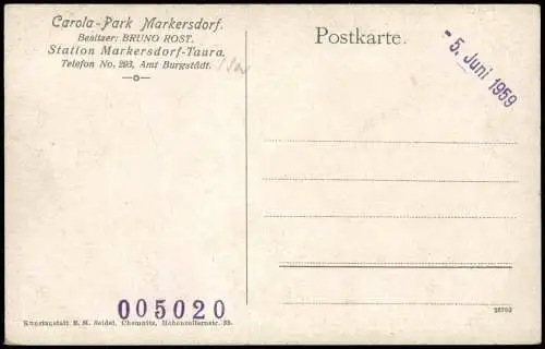 Ansichtskarte Markersdorf-Claußnitz Carola-Park Gaststätte 4 Bild 1914