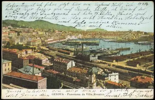 Cartolina Genua Genova (Zena) Panorama da Villa Rosazza 1904  Flaggenstempel