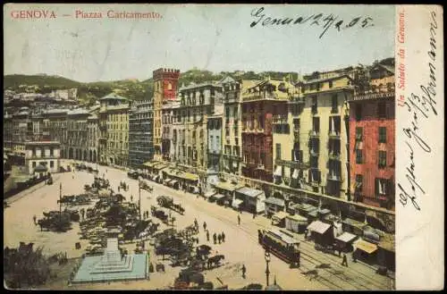 Cartolina Genua Genova (Zena) Piazza Caricamento. 1905