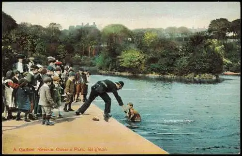 Postcard Brighton A Gallant Rescue Queens Park 1914