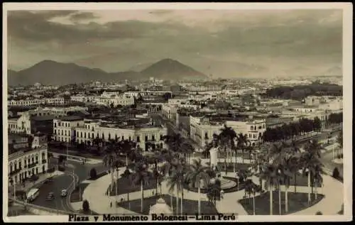 Postcard Lima Plaza y Monumento Bolognesi 1927  Peru