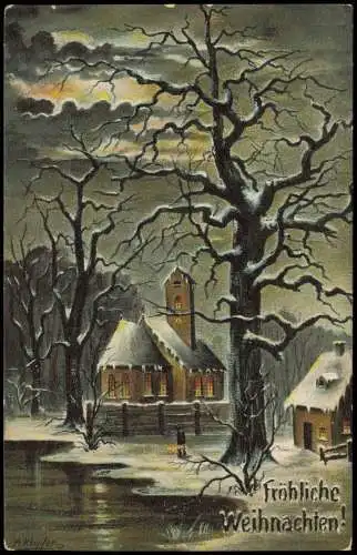 Ansichtskarte  Weihnachten - Christmas Stimmungsbild Dorf im Winter 1913