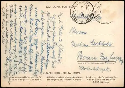 Cartolina Rom Roma Grand Hotel Flora Villa Borghese - Künstlerkarte 1939