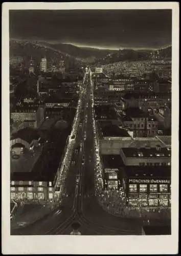 Ansichtskarte Stuttgart vom Bahnhofsturm aus gesehen. Am Abend Fotokunst 1933