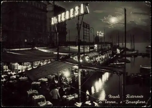 Cartolina Neapel Napoli Ristorante Zi Teresa e Bersagliera bei Nacht 1962