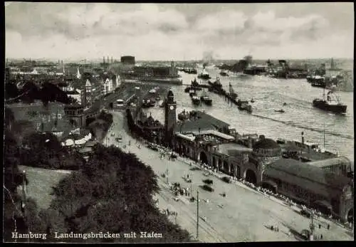 Ansichtskarte St. Pauli-Hamburg Landungsbrücken und Hafen 1937