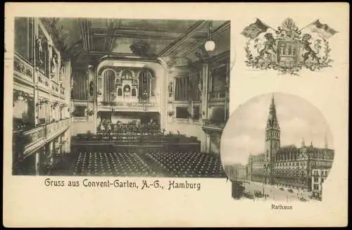 Ansichtskarte Hamburg Gruss aus Convent-Garten, A.-G. Saal Orgel 1910