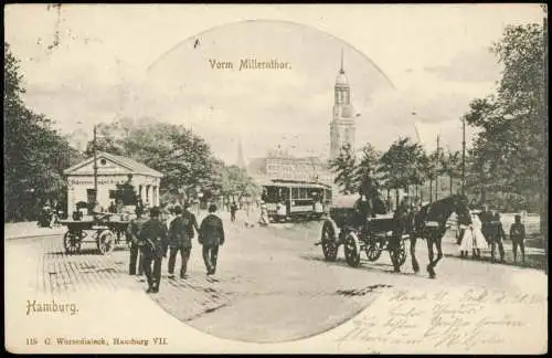 Ansichtskarte St. Pauli-Hamburg Vorm Millernthor. Straßenbahn Fuhrwerk 1902