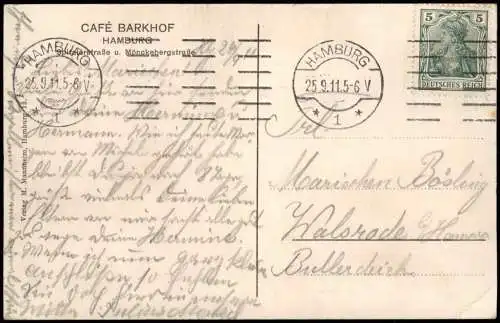 Ansichtskarte Altstadt-Hamburg CAFÉ BARKHOF Mönckebergstraße 1911