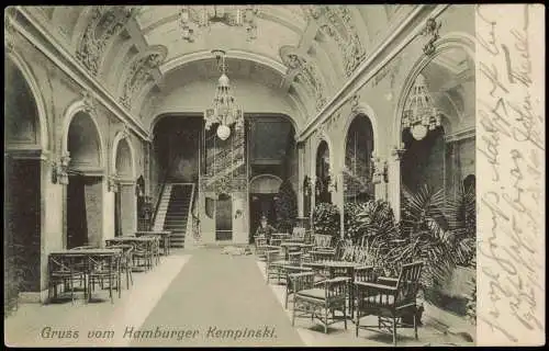 Ansichtskarte Hamburg Vestibül Hotel Kempinski 1905