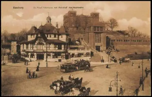 Ansichtskarte St. Pauli-Hamburg Fährhaus mit Bahnhof der Hochbahn 1913