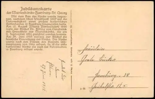 Ansichtskarte St. Georg-Hamburg Marienkirche Jubiläumskarte 1914