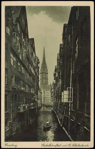 Ansichtskarte Hamburg Steckelhörnfleet und St. Nikolaikirche 1928