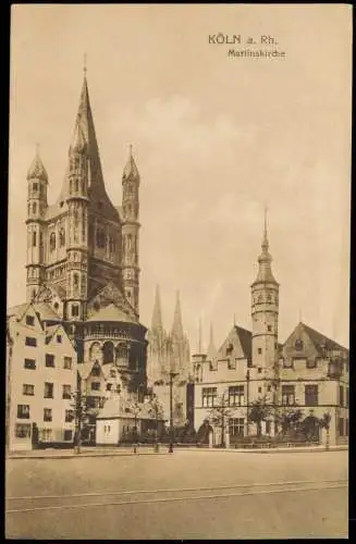Ansichtskarte Köln Martinskirche "St. Martin" - Straßenpartie 1919