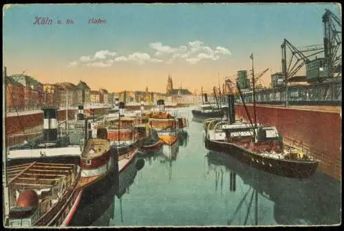 Ansichtskarte Köln Hafen Dampfer Kräne 1914