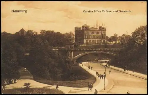 Ansichtskarte St. Pauli-Hamburg Kersten Miles Brücke und Seewarte 1918