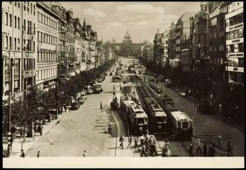 Prag Praha Václavské náměstí/Wenzelplatz 3 Straßenbahnen 1966