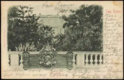 Cartolina San Remo Sanremo Villa Zirio, Blick in die Gärten 1901