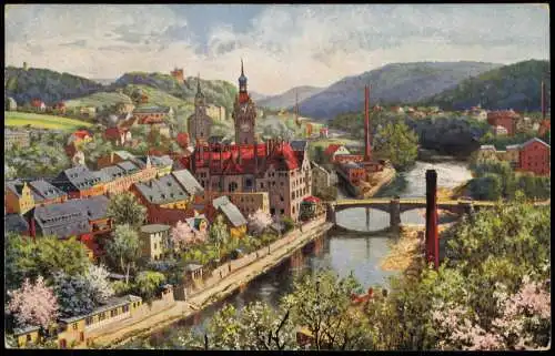 Ansichtskarte Waldheim (Sachsen) Panorama-Ansicht (Künstlerkarte) 1910