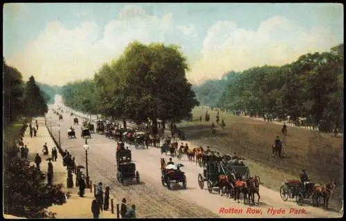 Postcard London Rotten Row, Hyde Park, Pferde Kutschen 1910