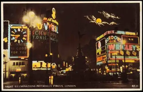 Postcard London NIGHT ILLUMINATIONS PICCADILLY CIRCUS 1950