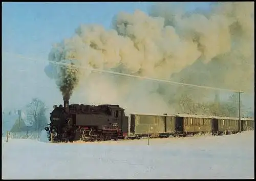 Schmalspurdampflokomotive 99 1762 auf Fahrt bei Olbersdorf - Niederdorf 1987