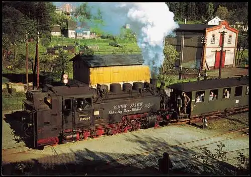 Dampflokomotive 99 1778 mit Personenzug nach Wilischthal Bahnhof Thum 1972