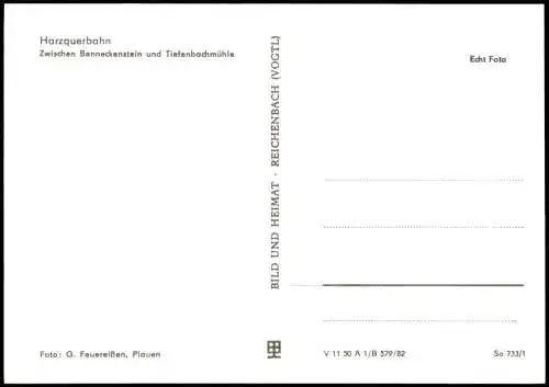 Harzquerbahn - Dampflokomotive zwischen Benneckenstein und Tiefenbachmühle 1982