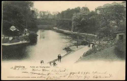 Ansichtskarte Hamburg Partie am Stadtgraben. Brücke 1904