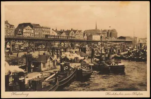 Ansichtskarte Hamburg Hafen, Hochbahn - Dampfer 1928