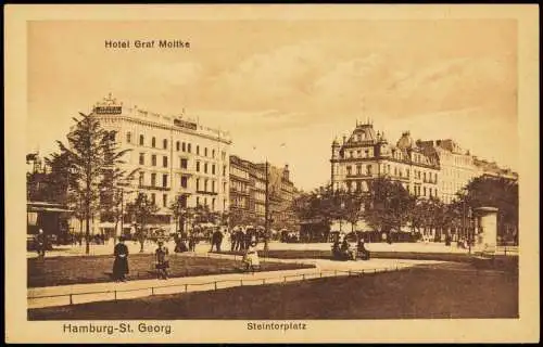 Ansichtskarte Hamburg Steintorplatz Hotel Graf Moltke 1924