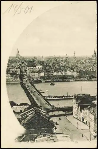 Deutz-Köln Düx 3 Teilige Karte mit Dampfern, Bahnhof, Dom, Brücke 1900