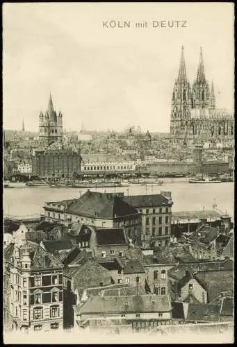 Deutz-Köln Düx 3 Teilige Karte mit Dampfern, Bahnhof, Dom, Brücke 1900