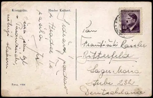 Postcard Königgrätz Hradec Králové Straßenblick Totale Fabrik 1941