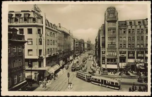 Postcard Prag Praha Graben, Straßenbahn Geschäfte - Fotokarte 1940