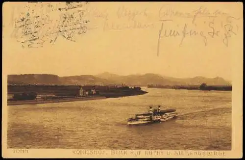 Ansichtskarte Bonn Königshof, Blick auf Rhein Dampfer und Siebengebirge 1922