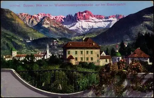 Bozen Bolzano Blick von der Wassermauerpromenade auf den Rosengarten 1912