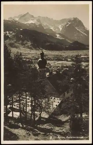 Partenkirchen-Garmisch-Partenkirchen St. Anton mit Bergen und Ebene 1930