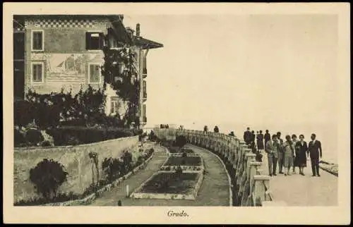 Cartolina Grado Grau Stadtteilansicht, Promenade, bemaltes Haus 1934